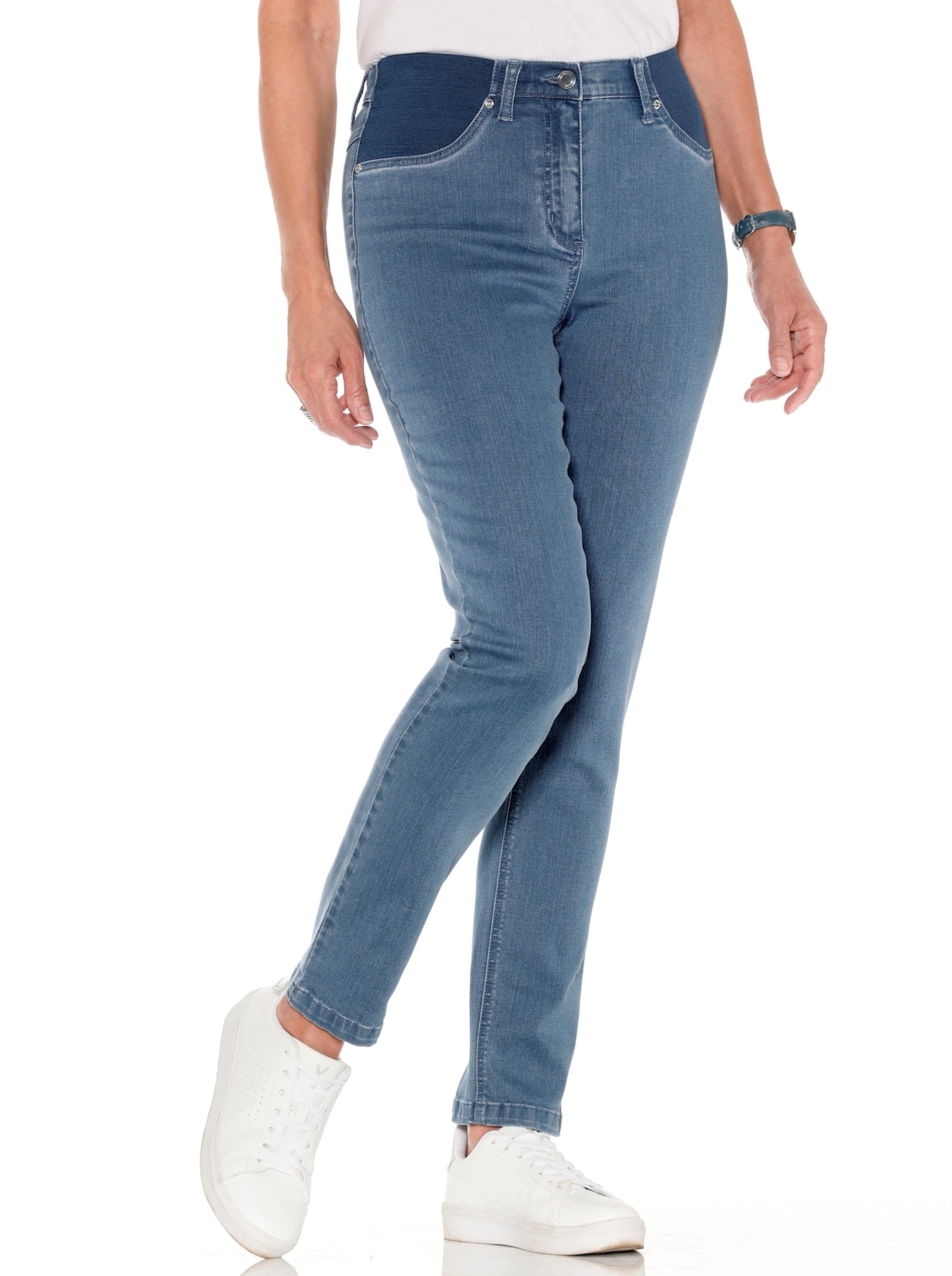 Bequeme Jeans CASUAL LOOKS, Damen, Gr. 24, Kurzgrößen, blau (blau, bleached), 56% Baumwolle, 19% Polyester, 14% Lyocell, 10% Viskose, 1% Elasthan, unifarben, lang, Jeans
