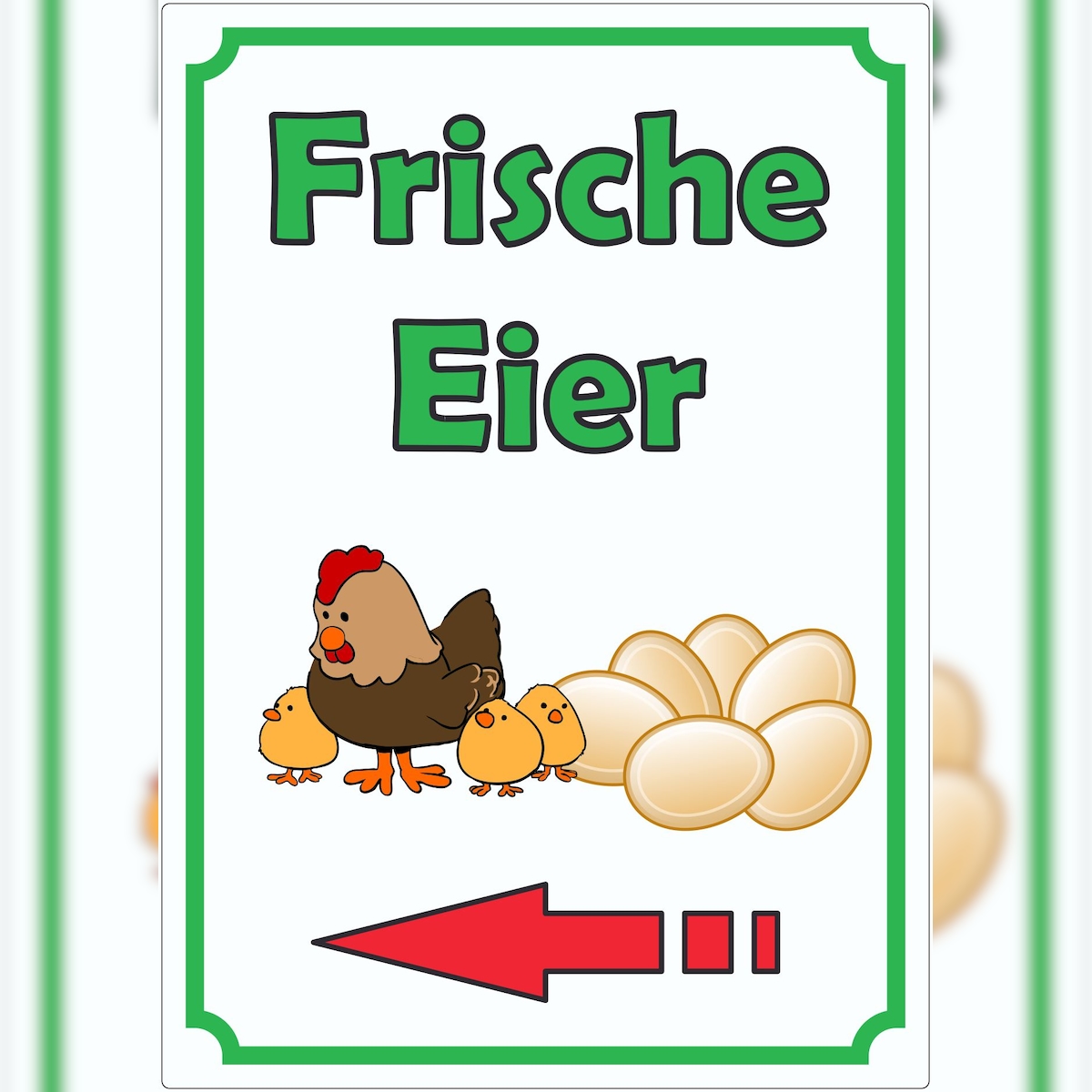 HB-Druck Werbeaufkleber Eier mit Pfeil links Aufkleber Hochkant A7 (74x105mm) Image