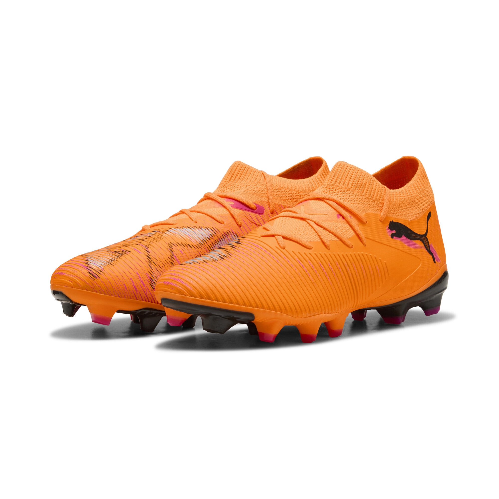 Fußballschuh PUMA "FUTURE 8 MATCH FG/AG Fußballschuhe Damen", Damen, Gr. 38, heat fire schwarz ravish orange pink, Obermaterial: Textil, Synthetik; Futter: Textil, Synthetik; Innensohle: Textil; Laufsohle: Synthetik, Schuhe Fußballschuh