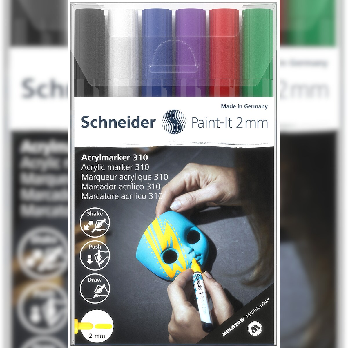 SCHNEIDER Jewelbox 6x Paint IT 310 2 mm schwarz, weiß, blau, violett, rot, grün