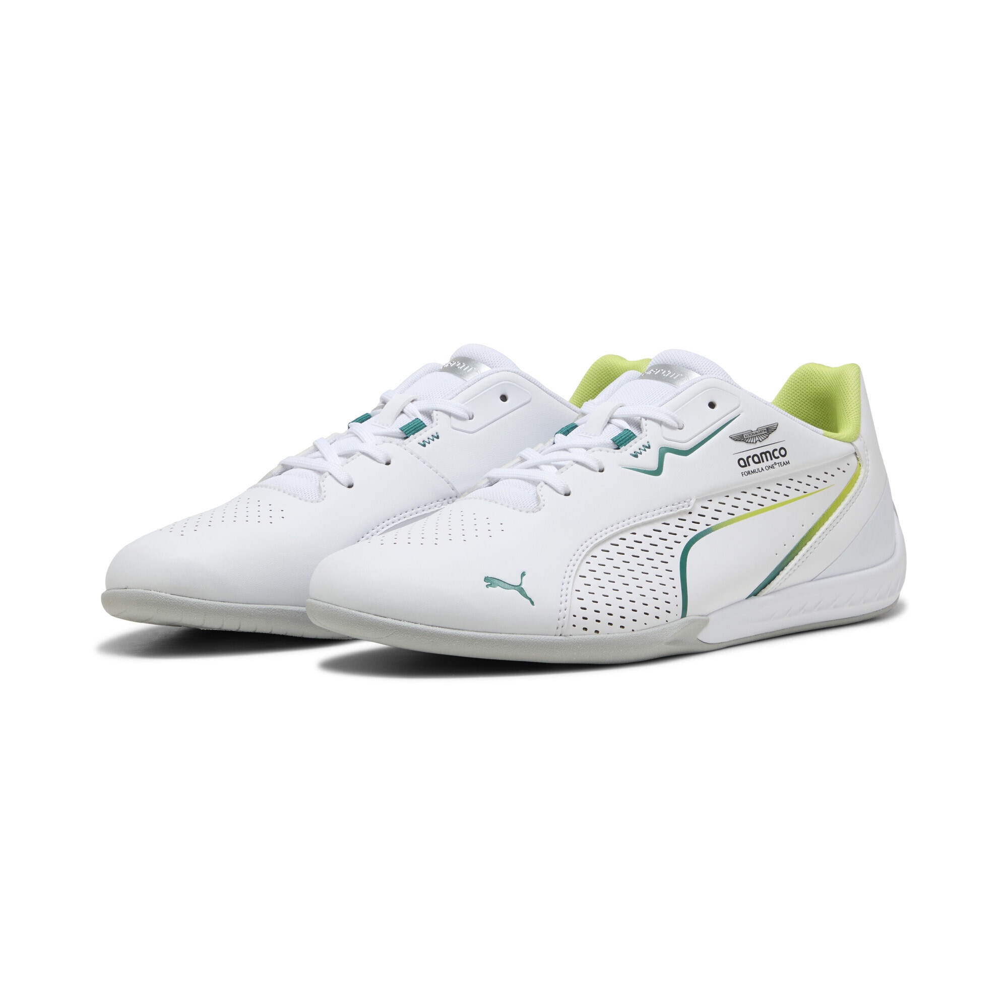 Sneaker PUMA "PUMA x ASTON MARTIN ARAMCO F1 TEAM Drift Cat 11 Sneakers", Damen, Gr. 41, weiß grün lux, Obermaterial: Synthetik, Textil; Futter: Textil; Innensohle: Textil; Laufsohle: Gummi, Schuhe Sneaker