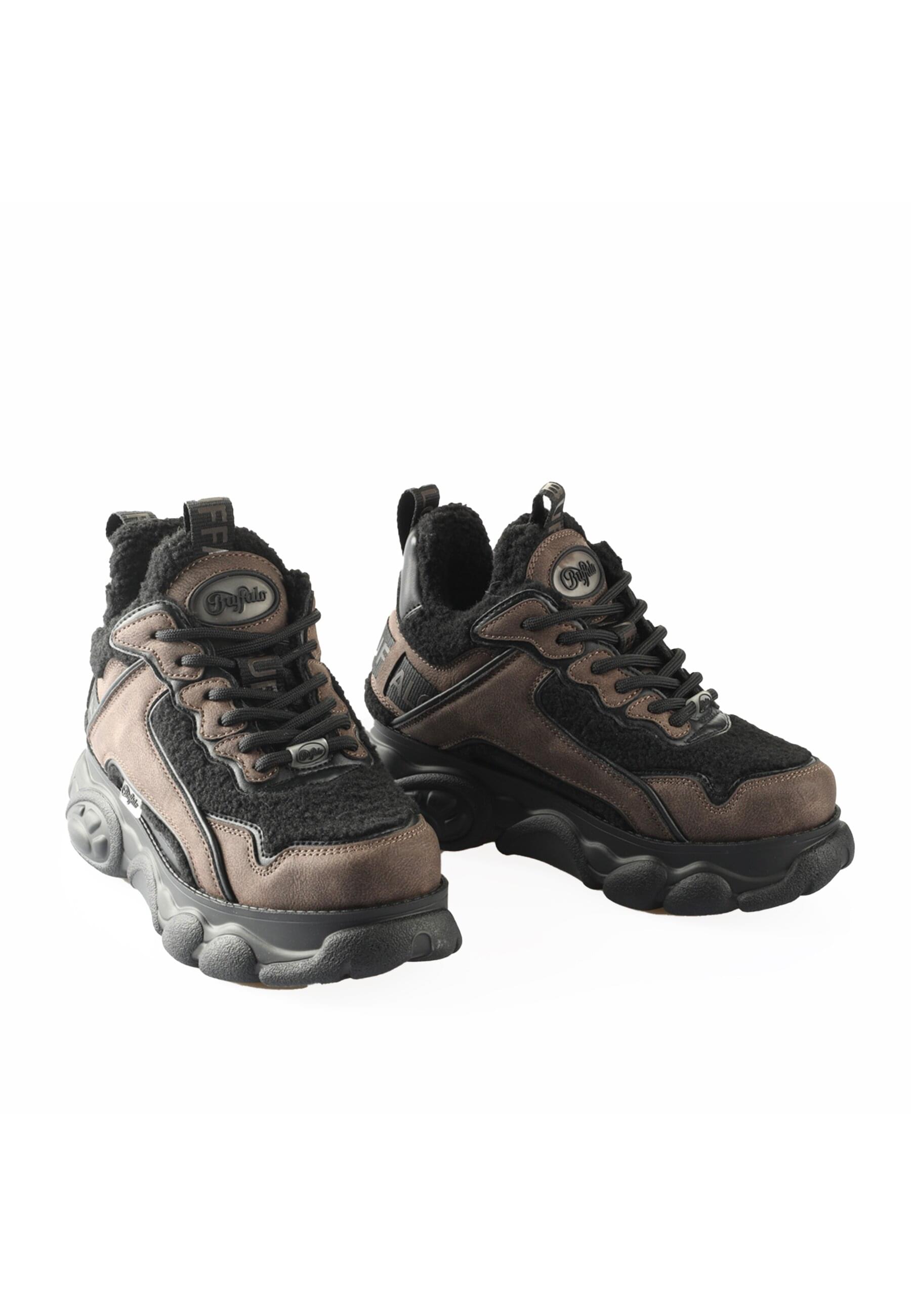 Trainingsschuh BUFFALO "Buffalo Cld Chai Warm Vegan Nappa/Fur", Damen, Gr. 36, braun, schwarz, Kunstfaser, Schuhe