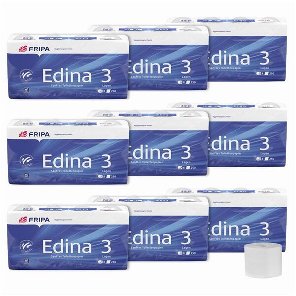 FRIPA Toilettenpapier Edina 3-lagig 72 Rollen (9 Pack à 8 Rollen) weiß Image
