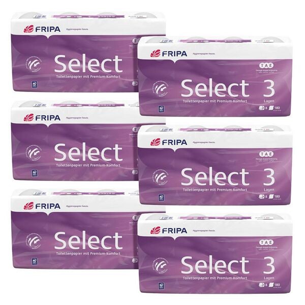 FRIPA Toilettenpapier Select 3-lagig 48 Rollen (6 Pack à 8 Rollen) weiß