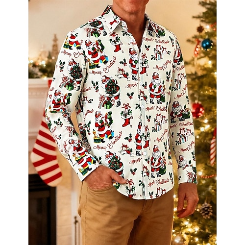 Nouveautés Drôle chemise boutonnée Noël père Noël Manches longues Graphique pour Homme Adulte Impression 3D pour Noël Carnaval Nouvel An Soirée