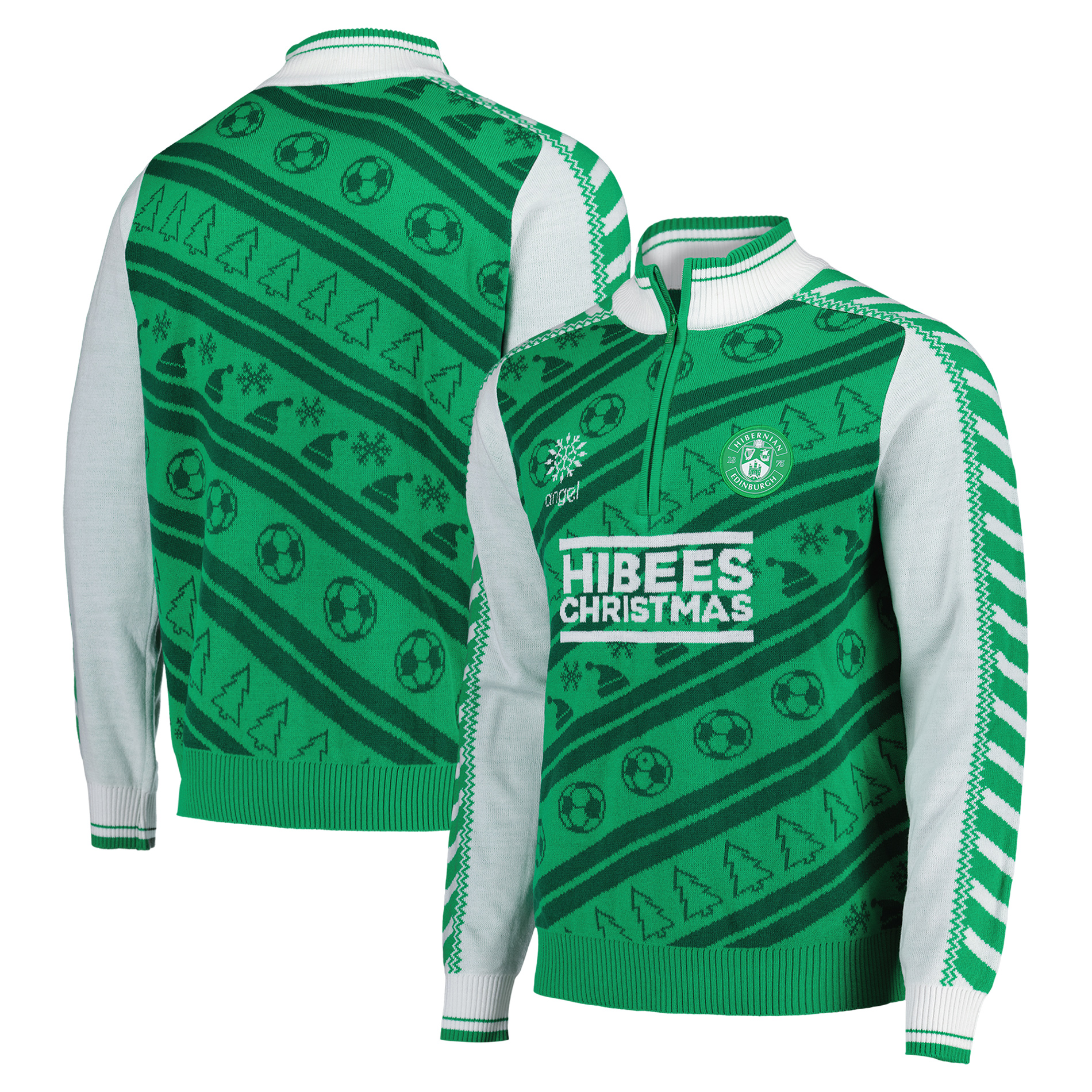 Hibernian Retro 1/4 Zip Weihnachtspullover – Grün – Erwachsene Image