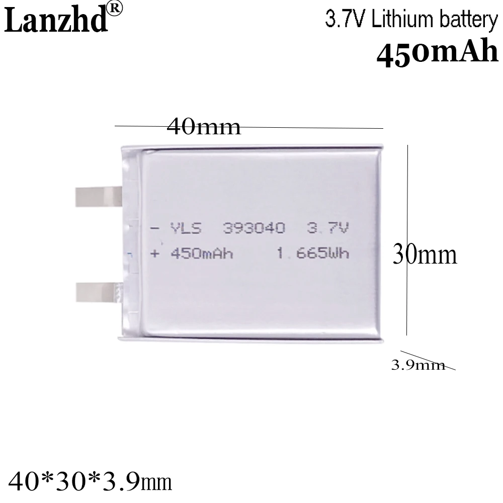 NEW 1-20pcs 3.7V 450mAh lithium battery 393040 For dashcam electronic watch battery DVD CD MP4 PDA 40*30*3.9mm