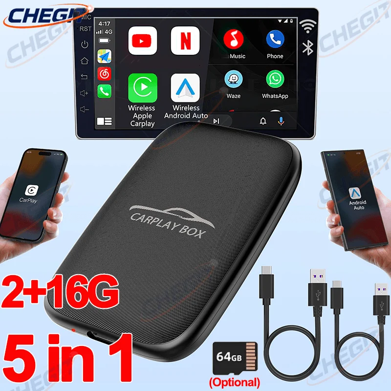 5-in-1 Smart Carplay AI Box Android Wireless Carplay Android Auto Adapter TV BOX Für Netflix YouTube Für Toyota Mazda Hyundai Image