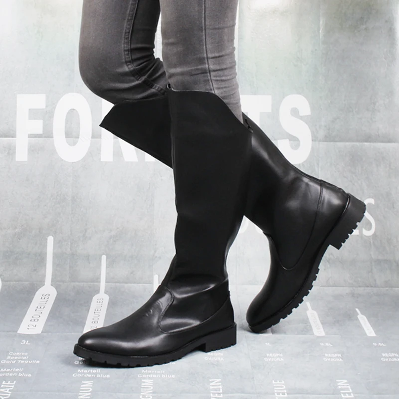 Große größe männer stiefel luxus mode punk motorrad boot schwarz echt leder schuhe herbst winter hohe botas hombre lange botines