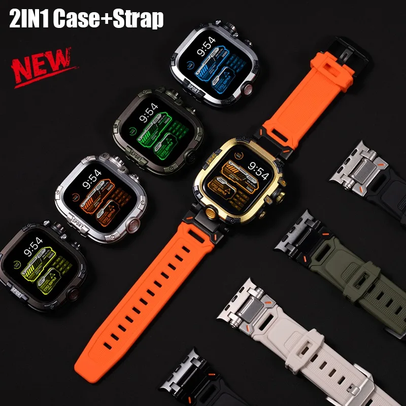 PC-Gehäuse + Armband für Apple Watch Ultra 3/2 49 mm 46 44 45 mm, Silikonband, wasserdichte Legierungsabdeckung, Iwatch-Serie 11 10 9 8 7 Armband Image
