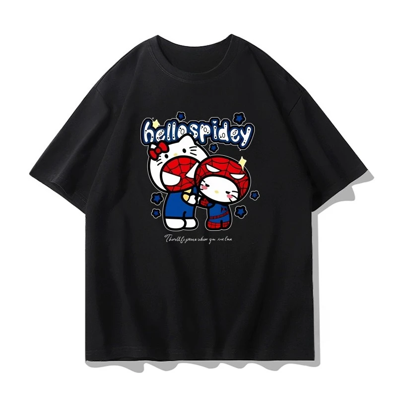 Disney Hello Kitty Joint Spider-Man Kurzarm-T-Shirt für Damen, 2025, neue Sommer-Baumwolle, Hello Kitty-Kleidung, trendige Marke, beliebt