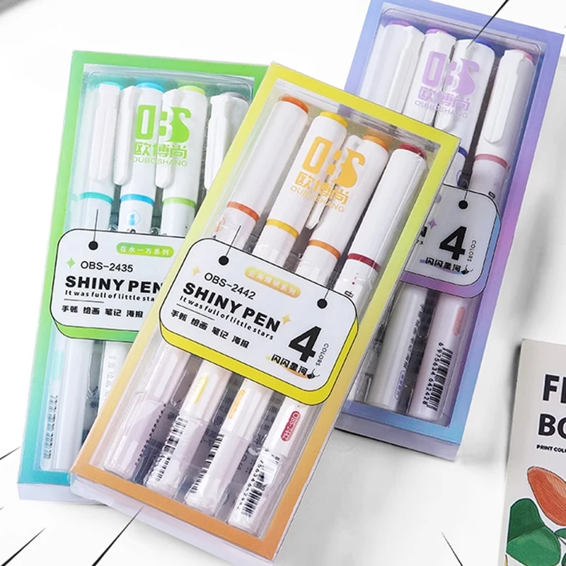 4 Farben/Box Kawaii Glitzer Textmarker Pastell Fein Pastell Textmarker Marker Scrapbook Gemalt Briefpapier Schulbedarf Image