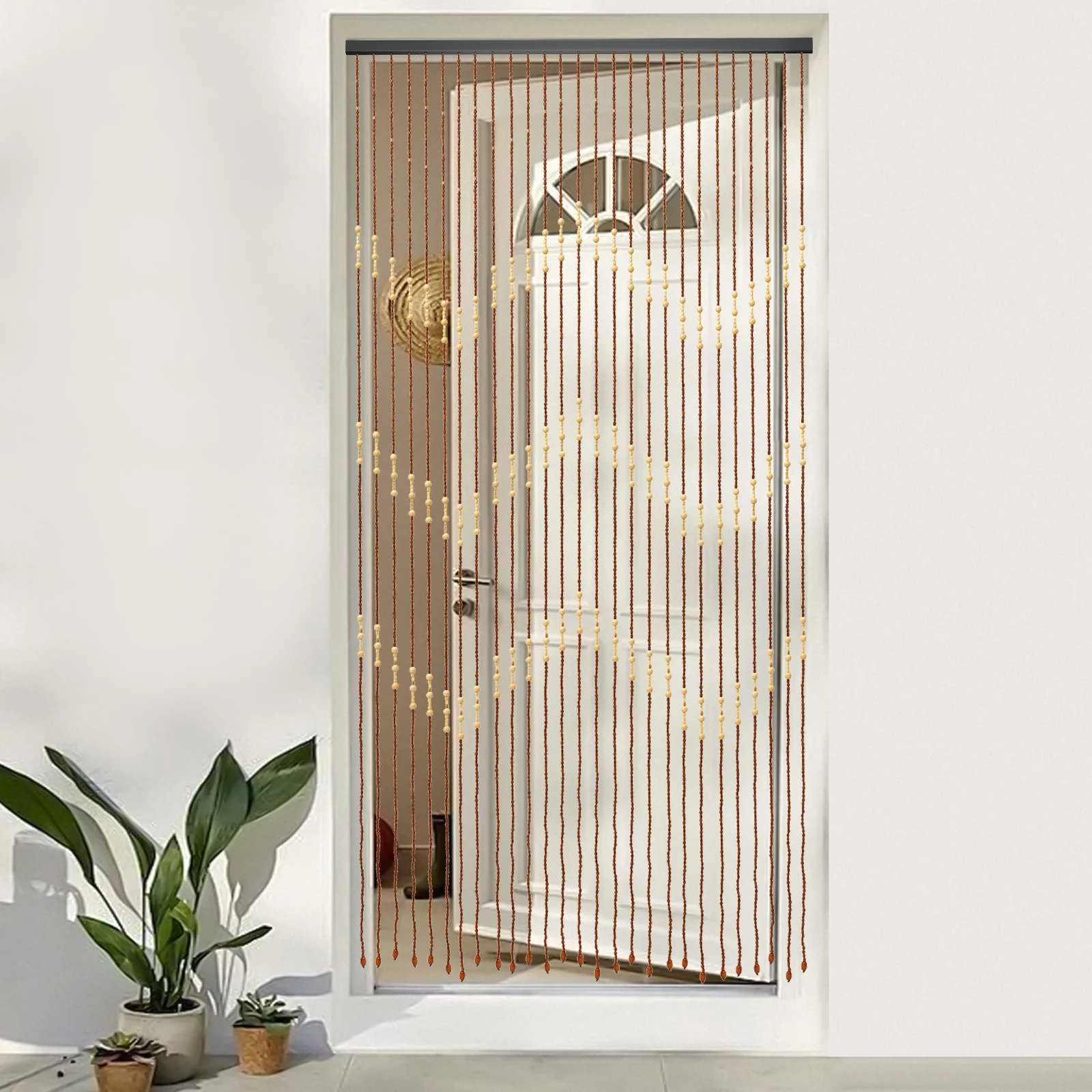 Retro-Perlenvorhang aus Holz, Perlenvorhang, Türvorhang, Bambuskörner und Holz für Wohnzimmer, Balkon, Badezimmer, Schlafzimmer