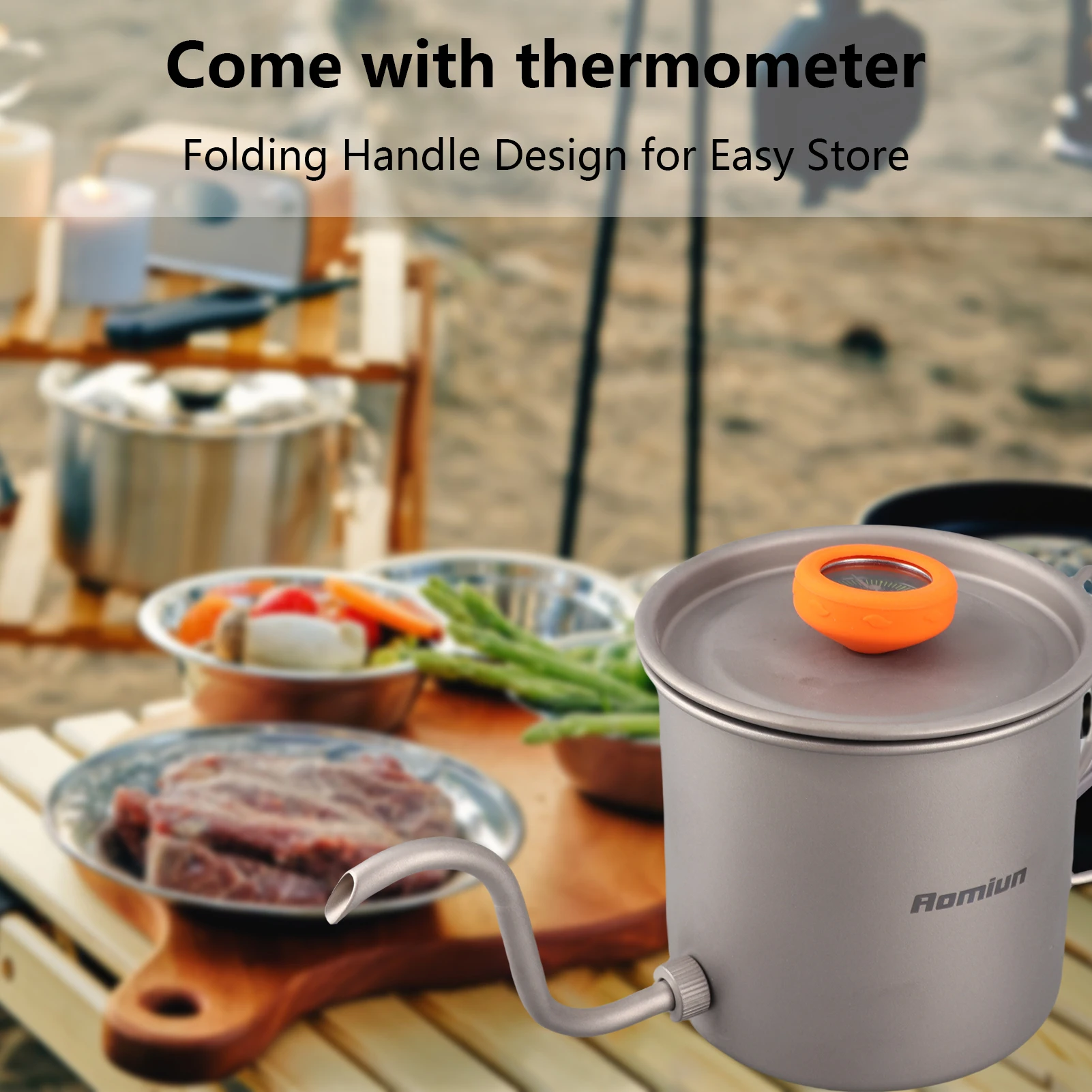 Ti Wasserkocher Outdoor Ti Pour Over Kaffeekessel 400 ml Schwanenhals-Teekessel mit Thermometer und Klappgriff Image