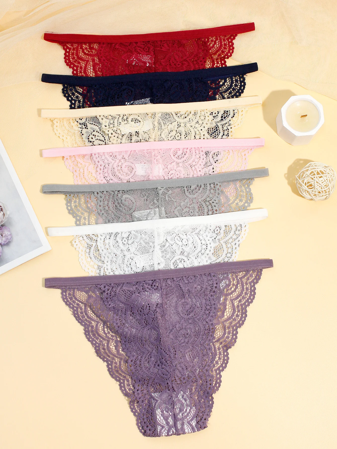 7-teilige volle Spitze glatter dünner Gürtel sexy Baumwolle Schritt Damen Dreiecksunterwäsche atmungsaktive Damenunterwäsche Image