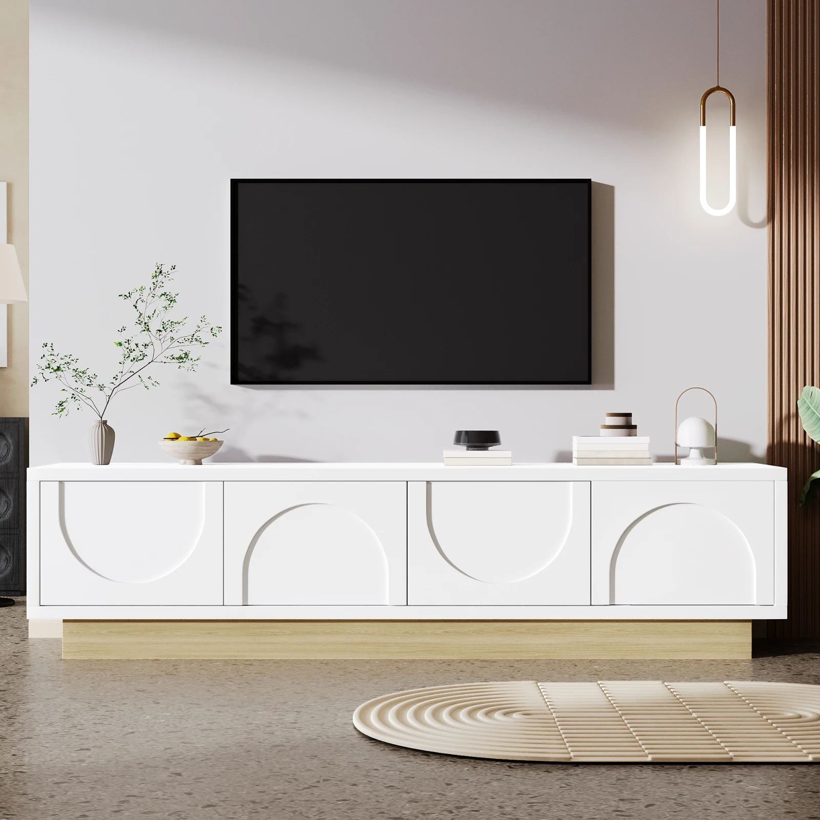 Rosahqnda TV Cabinet 175x40x42cm up to 75 Inches,Lowboard with 4 Doors and Storage Space,TV Stand,Living Room Furniture,White Image