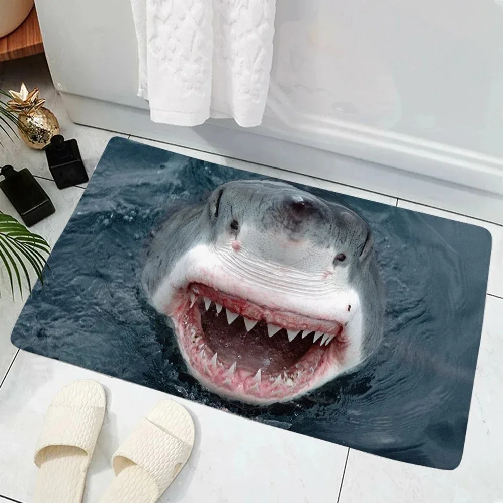 3D Shark Creative Entrance Doormat Deep Sea Shark Bathroom Door Mat Anti Slip Pad Kitchen Mat Welcome Mat Door Mat Entrance