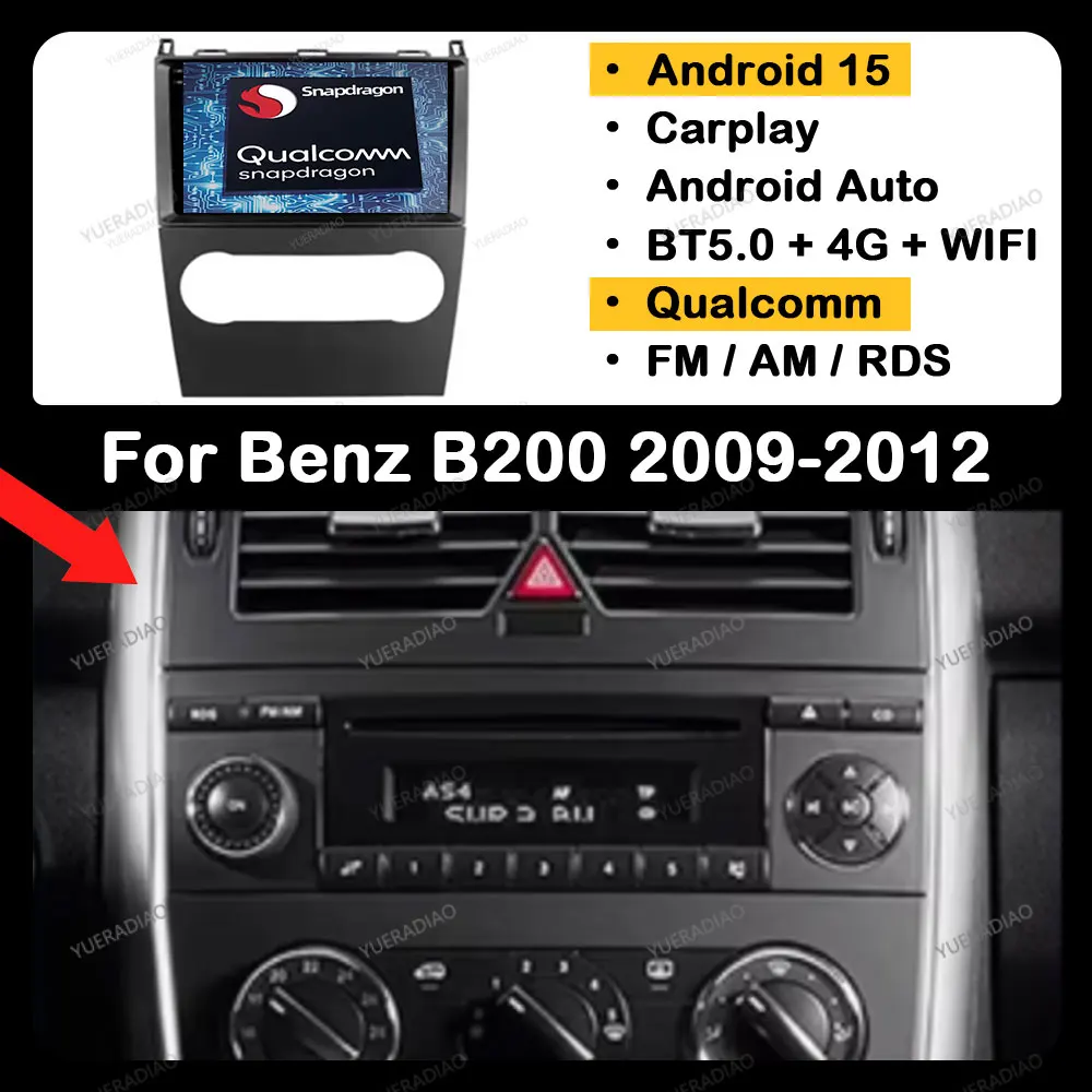 Android 15 Autoradio für Mercedes Benz B200 A B Klasse W169 A160 A180 A200 A220 2009–2012 QLED Head Unit Qualcomm GPS NAVI BT Image
