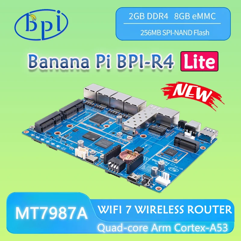 Banana Pi BPI-R4 Lite MT7987 Quad-Core Arm Cortex-A53, 2 GB DDR4 8 GB eMMC Flash on Board., unterstützt M.2 für 4G/5G-Modul Image