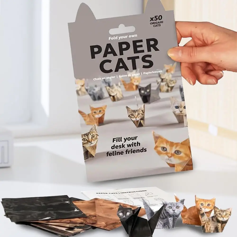 Kreatives DIY-Papier für Katzen, 50 Blatt, DIY-Origami-Papier, handgefertigtes DIY-Papier, Katze, Hund, Dinosaurier, lustiges Kunsthandwerk, faltbares Tier-Faltset Image