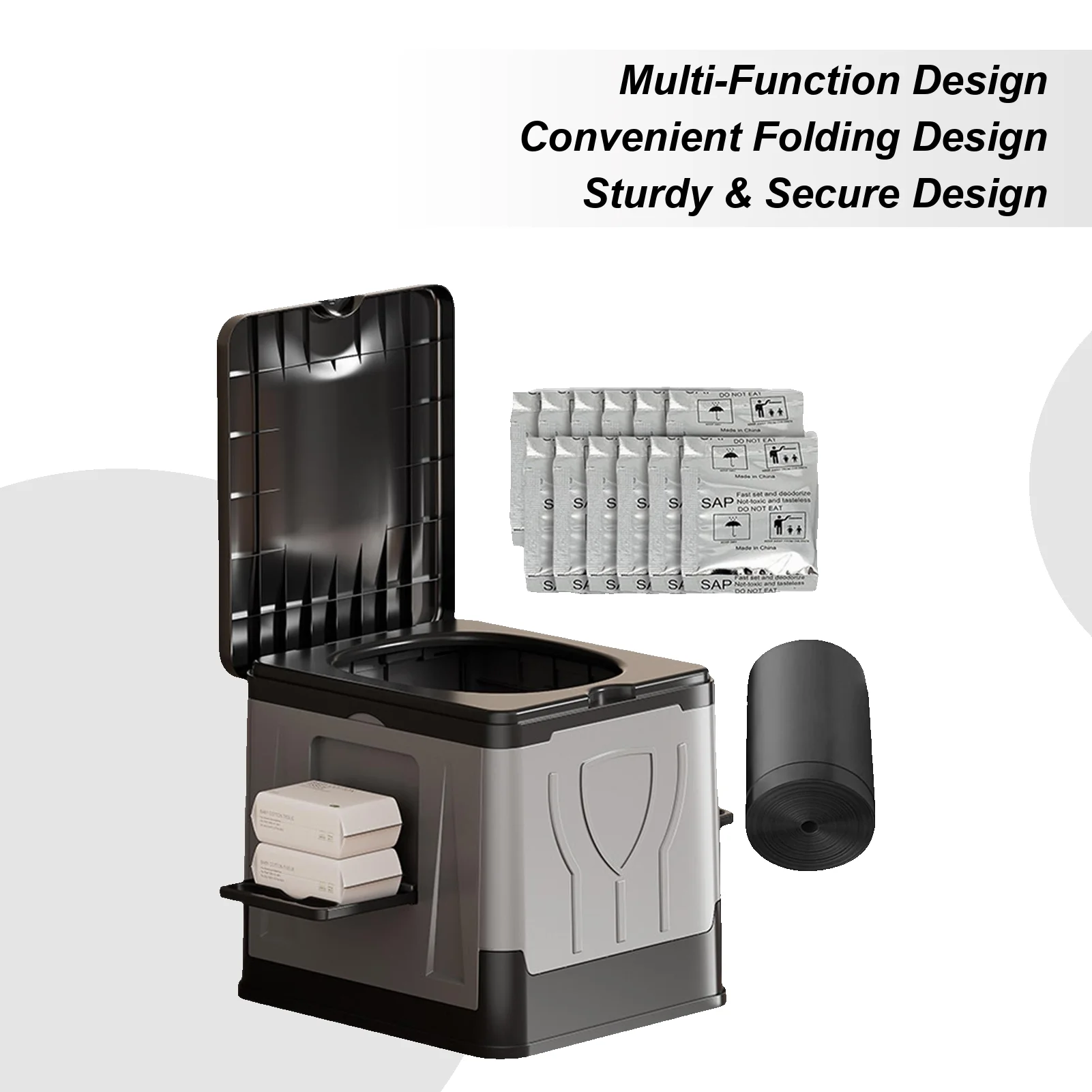 Mobile Toilette für Erwachsene, tragbare Reise-Klapptoilette, faltbarer Sitz, leichtes Töpfchen für Camping, Wandern, Zelt, Auto, Strand, Zuhause Image