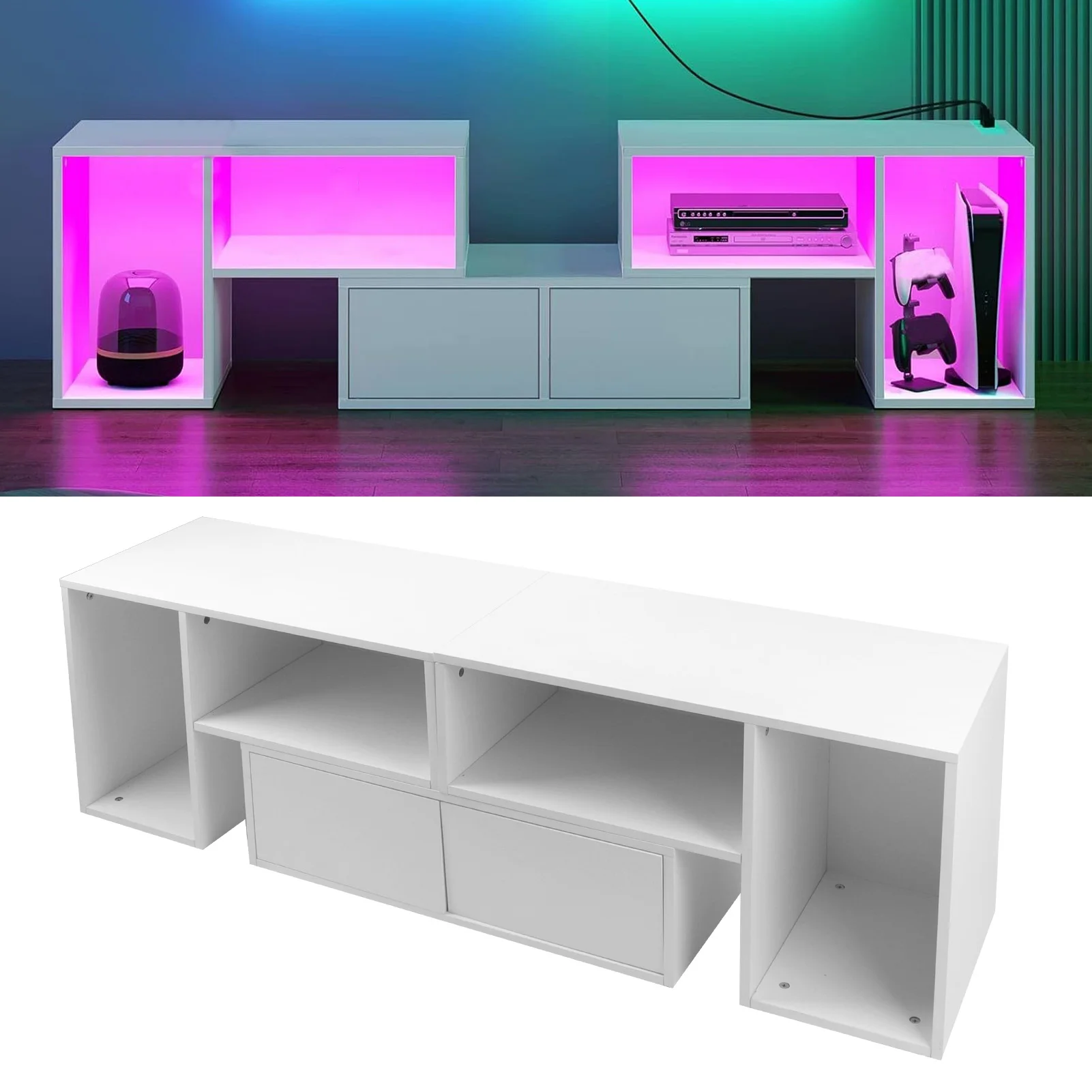 Board TV-Schrank Stand Panel Set mit LED-Licht Schublade Wohnzimmer Wohnmöbel Board TV-Schrank Wohnzimmer Board TV-Schrank