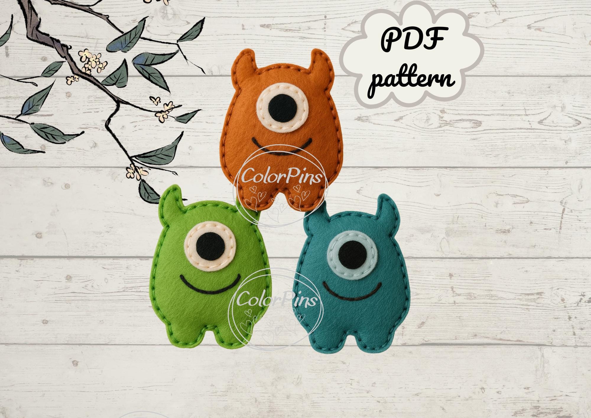 Mostro di feltro facile. Modello PDF. Crea un grazioso e semplice giocattolo in feltro usando tecniche di cucito di base. Perfetto per i principianti!