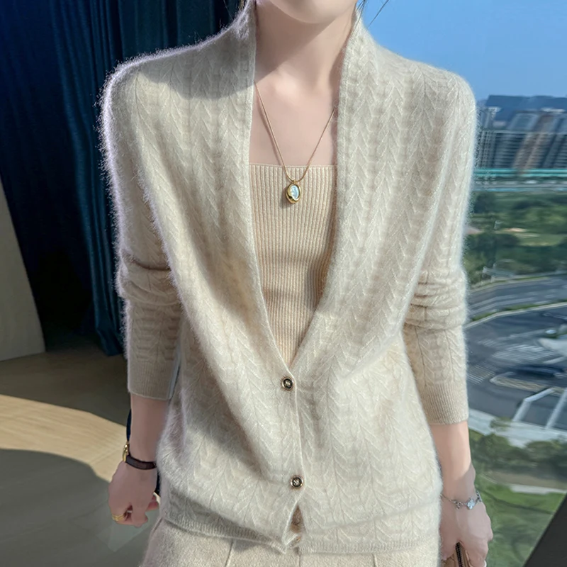 Colletto sciarpa Cardigan da donna Top Autunno Inverno New Chic 100% maglione di lana merino Graceful donna maglione di lana elegante camicetta morbida