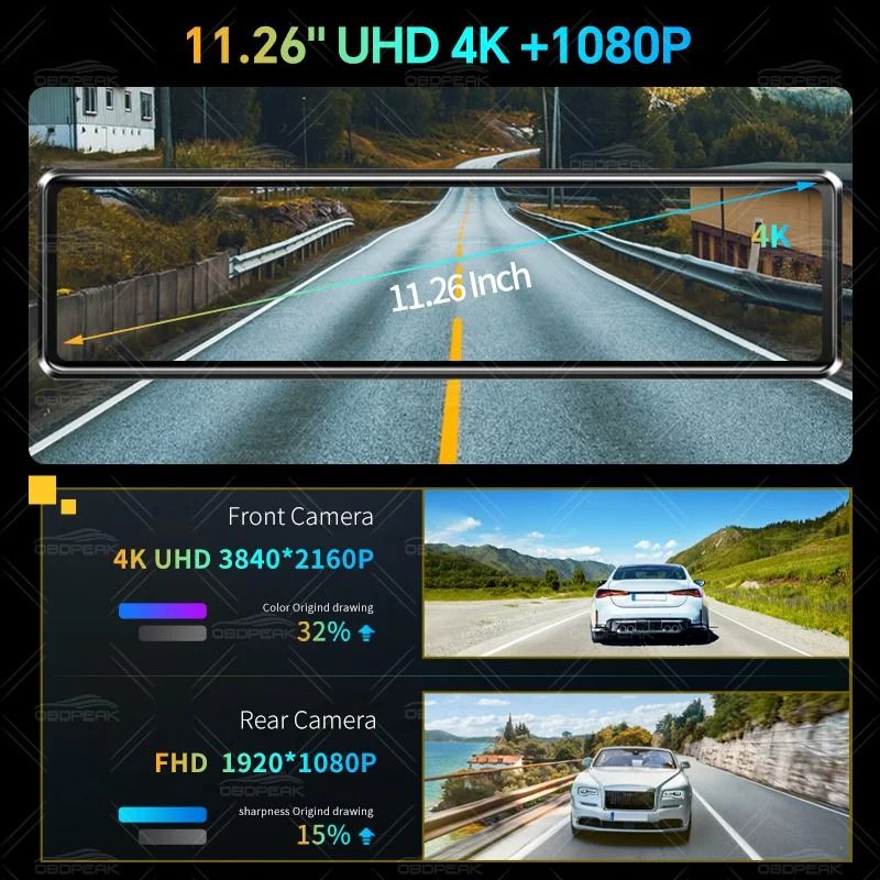 Premium 4K Smart Mirror Dash Cam With CarPlay Android Auto Dual Lens GPS Navigation k4 dual Lens