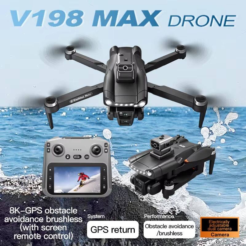 Xiaomi V198 GPS MAX Drone 8K HD Camera, 5G WiFi, Brushless Motors & Laser Obstacle Avoidance Folding Quadcopter laser 8k 2b