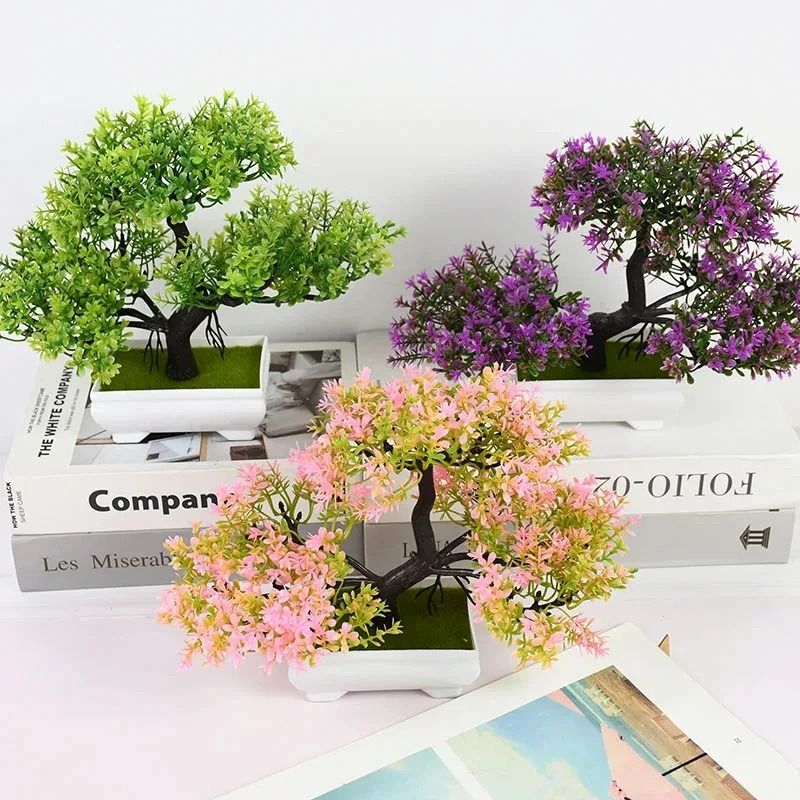 Artificial Bonsai Tree In Small Pot Home Decoration white