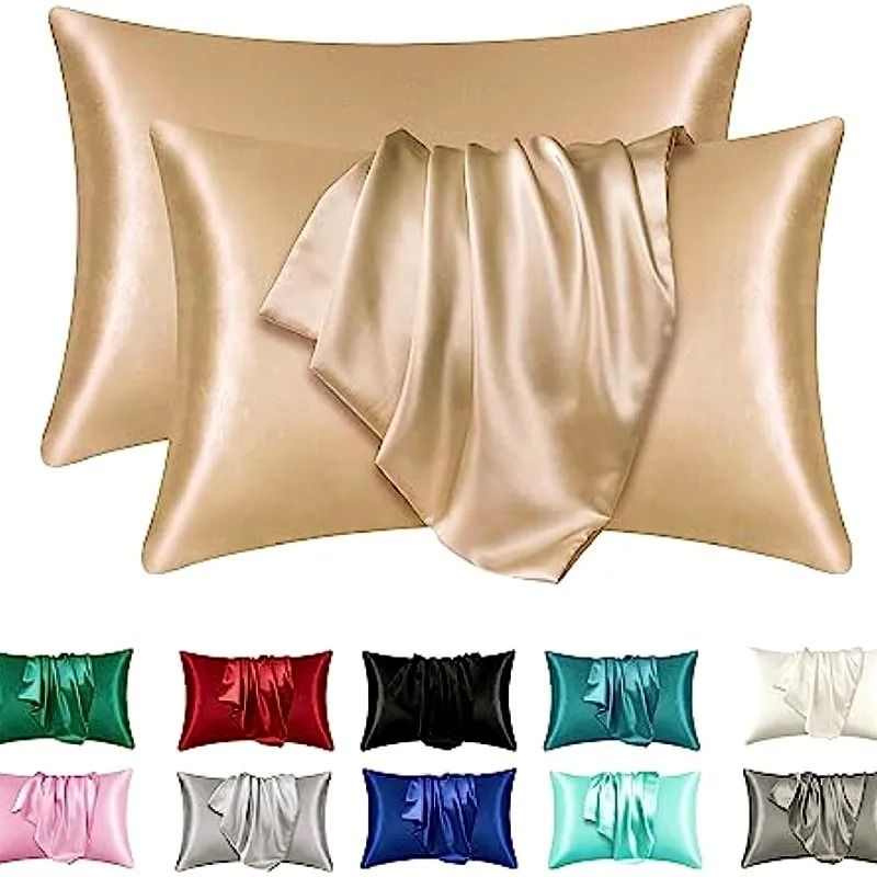 2pcs Satin Silk Pillowcase Set Standard Size 50 X 66 Cm black