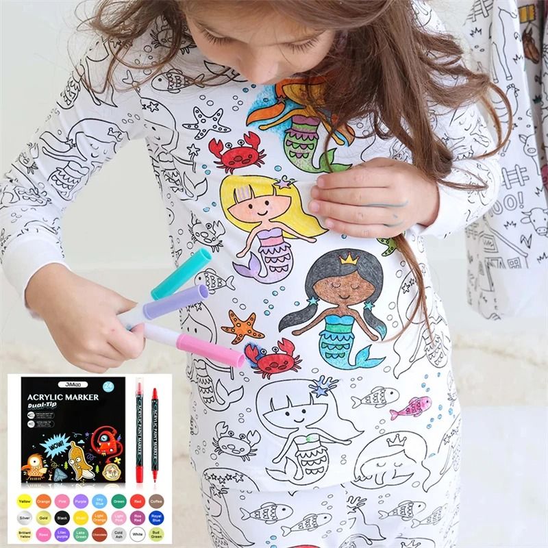 Colorable Two Piece Pajama Set For Kids DIY Coloring Kit Pajamas With Markers For Boys And Girls 2t vehicles