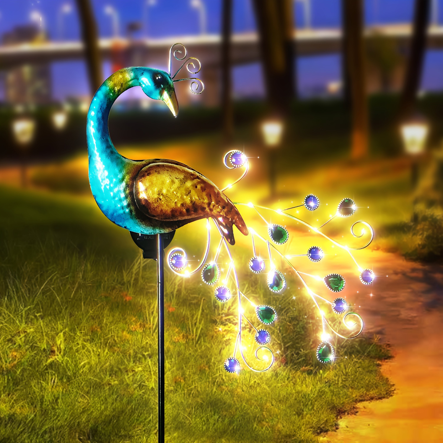 Solar Peacock Garden Light For Garden Paths, Metal Handicraft Decor, Outdoor Lighting With Artificial Gems warm White 0 5w