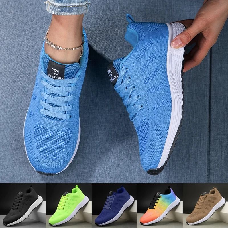 Breathable Knit Sneakers For Women Casual Lace Up Walking Shoes 6.5 brown