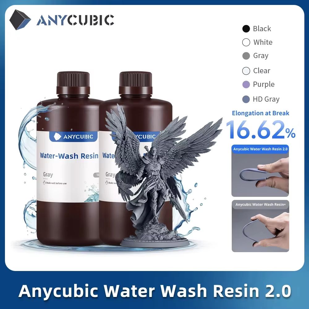 ANYCUBIC Water Washable 3D Printer Resin 405nm UV Resin For DLP & LCD Printing gray 2 Kg