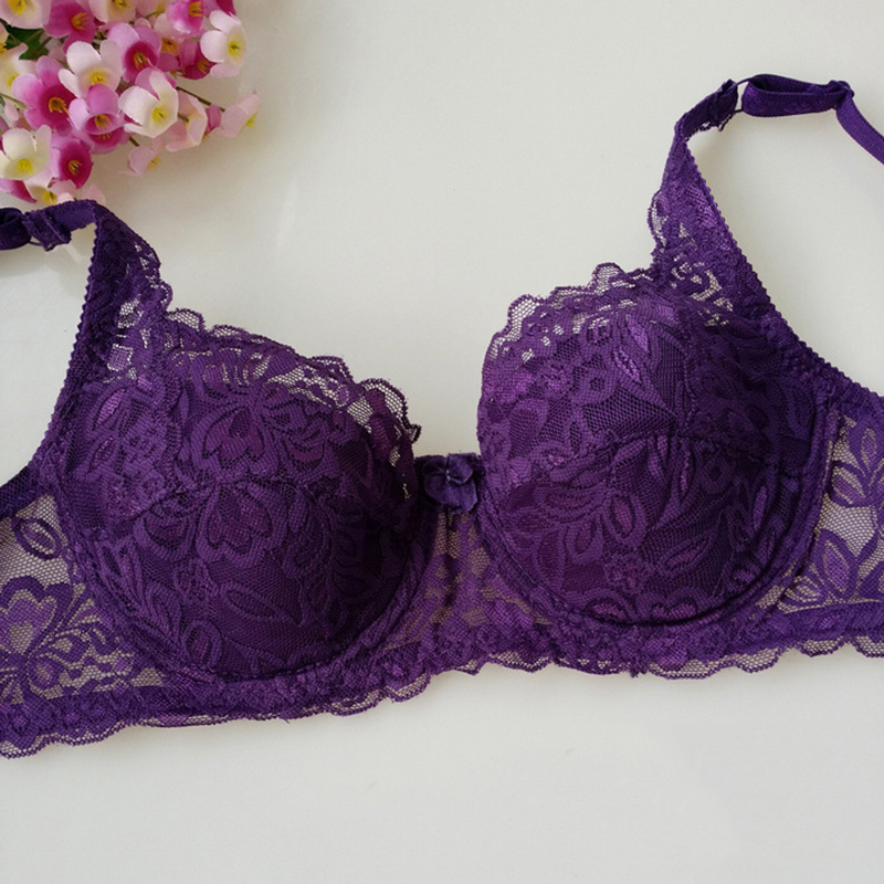 Lace Womens Bra, Summer Thin Full Cup Underwear With Adjustable Push Up, Underwire For Plus Size Comfort dark Purple b 34 75