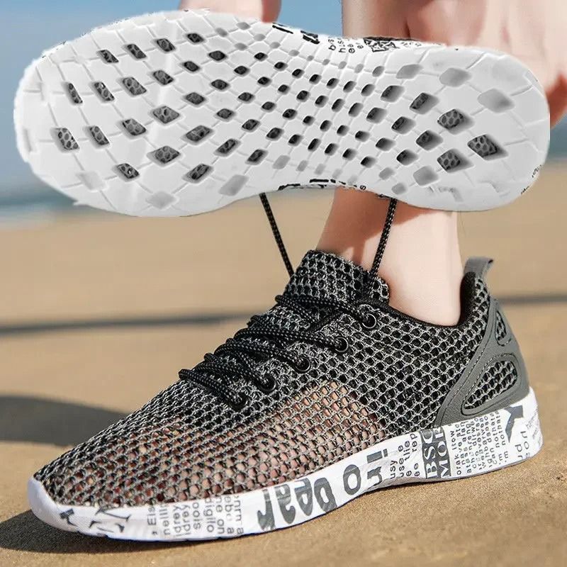 Mens Summer Casual Aqua Sneakers With Breathable Air Mesh And Lightweight Foam Sole For Beach And Water Sports us 10.5 black