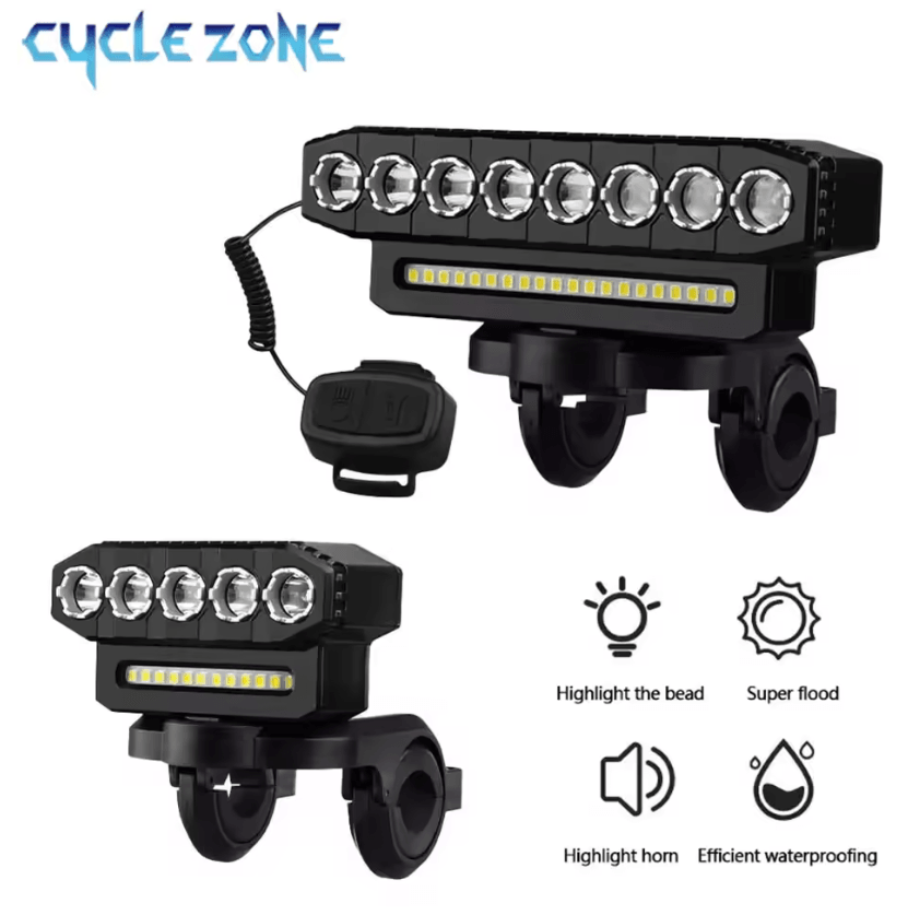 RideGuard 6 Mode USB Rechargeable Bike Light And Horn 5 Led 12 Smd