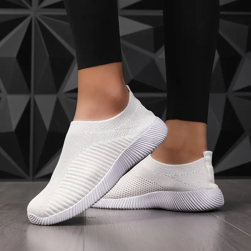 Lightweight Womens Sneakers, Solid Color Breathable Mesh Woven Low Top Sports Socks Shoes For Walking & Running black 39