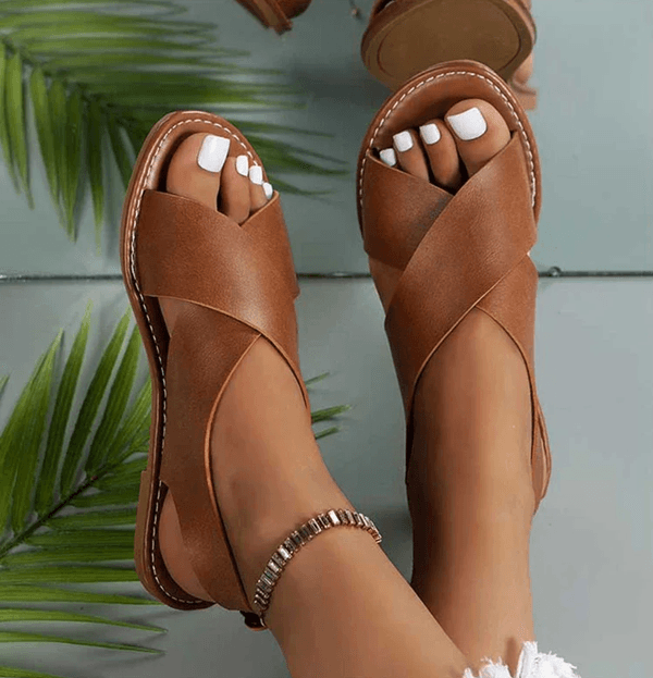 Womens Soft PU Leather Flat Sandals Summer Beach Casual Walking Shoes us 7.5 brown