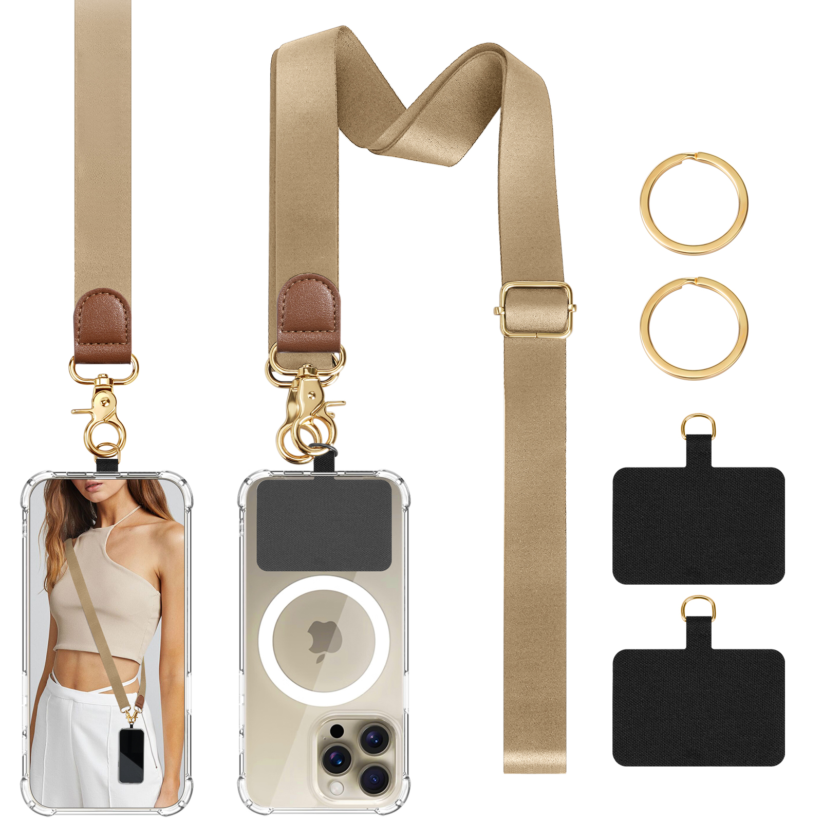 Universal Cell Phone Neck Lanyard, Phone Lanyard Crossbody Wrist Strap, Adjustable Anti Theft Strap For All Smartphone black White