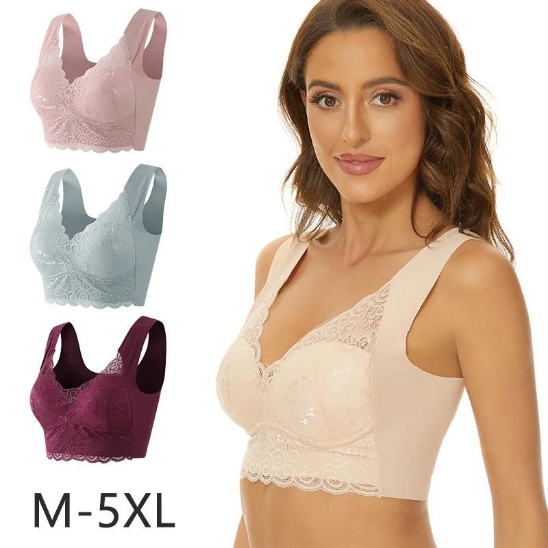 Plus Size Lace Wireless Push Up Bra With Comfortable Support nude 2xl