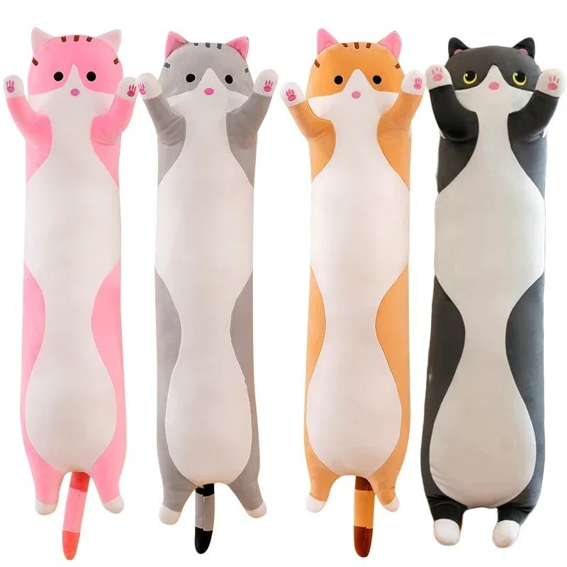 Long Cat Plush Pillow Soft Sleeping Plushie Doll 43.3 In yellow New