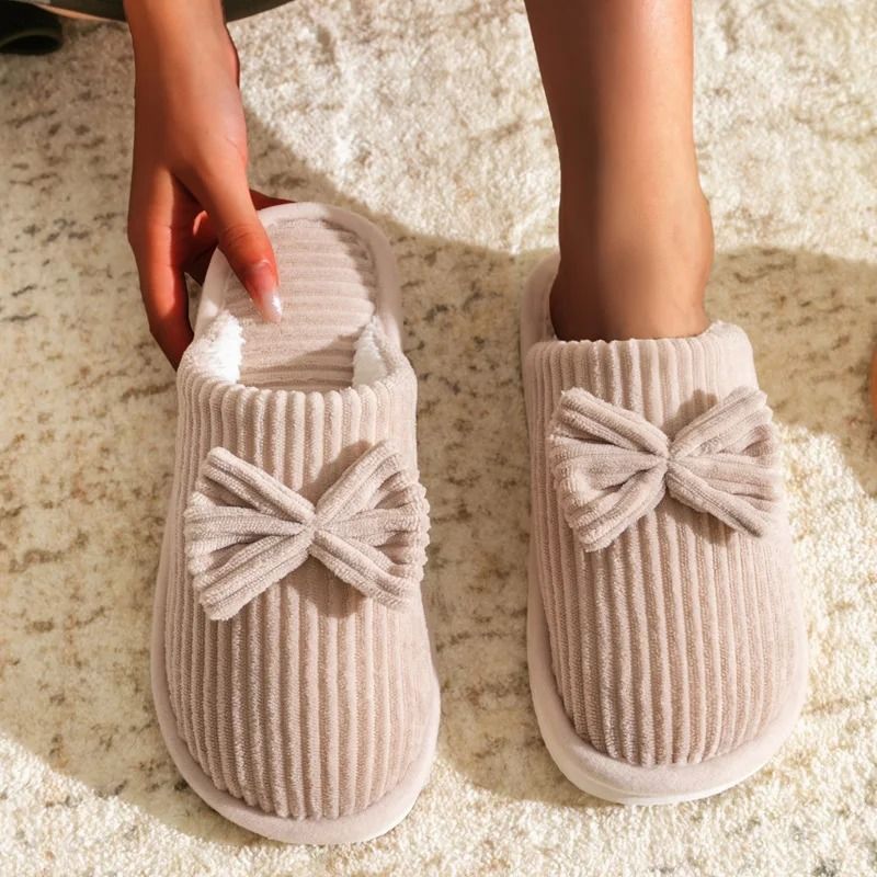 Womens Bow Slippers Soft Warm Indoor Winter Home Shoes With Lightweight Sole us Women(5.56) gray