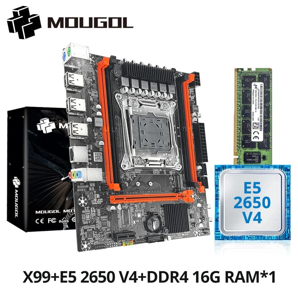 MOUGOL X99 Motherboard With Intel Xeon E5 2650 V4 CPU Support For DDR4 M2 NVMe motherboard + Cpu + Ram