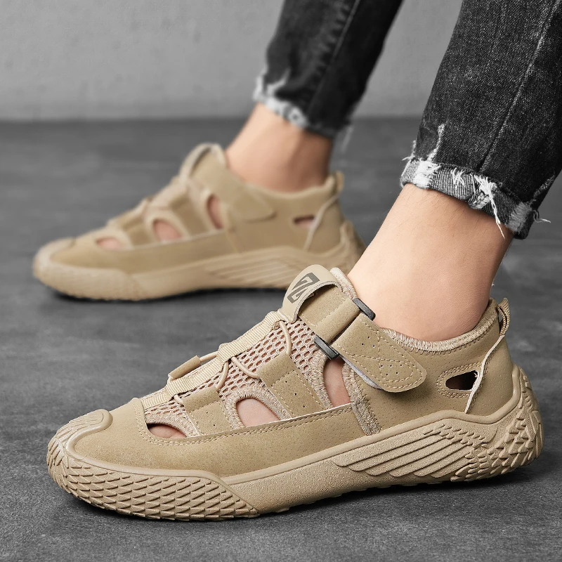 Mens Breathable Leather Hiking Shoes, Lightweight Outdoor Non Slip Mesh Footwear For Comfortable Summer Adventures gray 40