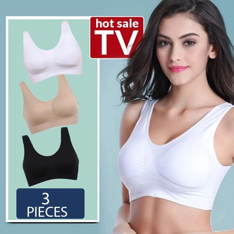 Womens Sports Bra 3 Pack Plus Size Wireless With Removable Pads m 16