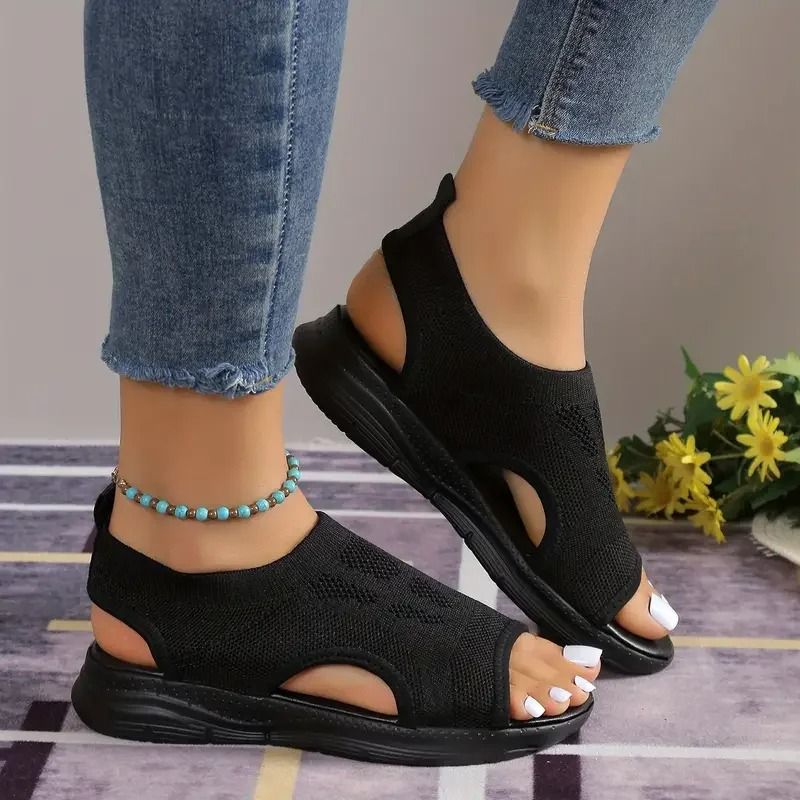 Summer Comfortable Round Toe Thick Sole Open Toe Sandals For Women 10.5 black