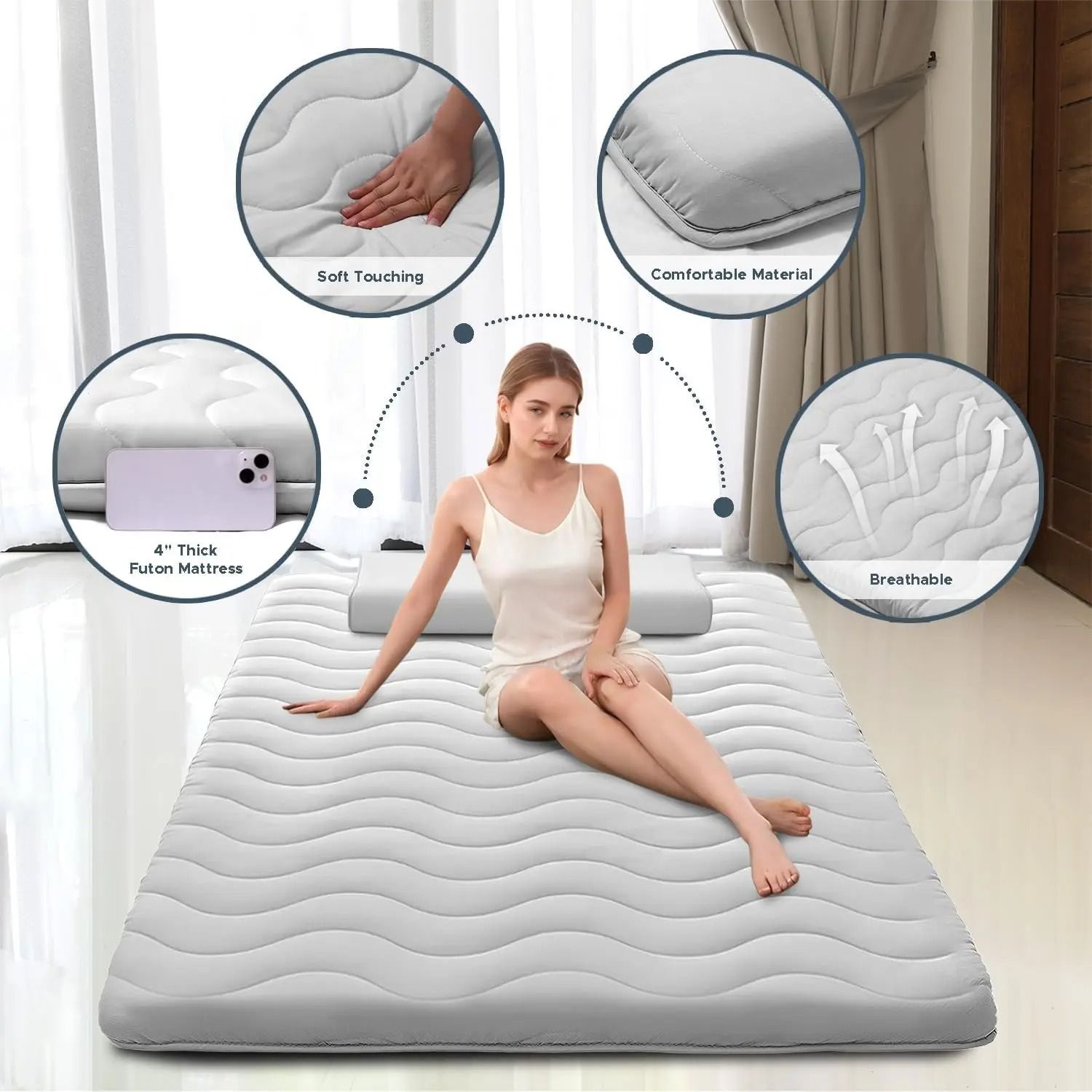 Foldable Floor Mattress With High Density Foam 39x79x4 In
